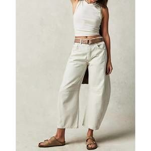 NEW FREE PEOPLE lucky you mid rise barrel pant in milk